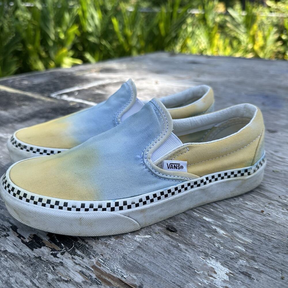Vans Classic Slip-On Blue Yellow Tie Dye Women’s 5.5 Men’s 4 Sneakers Custom